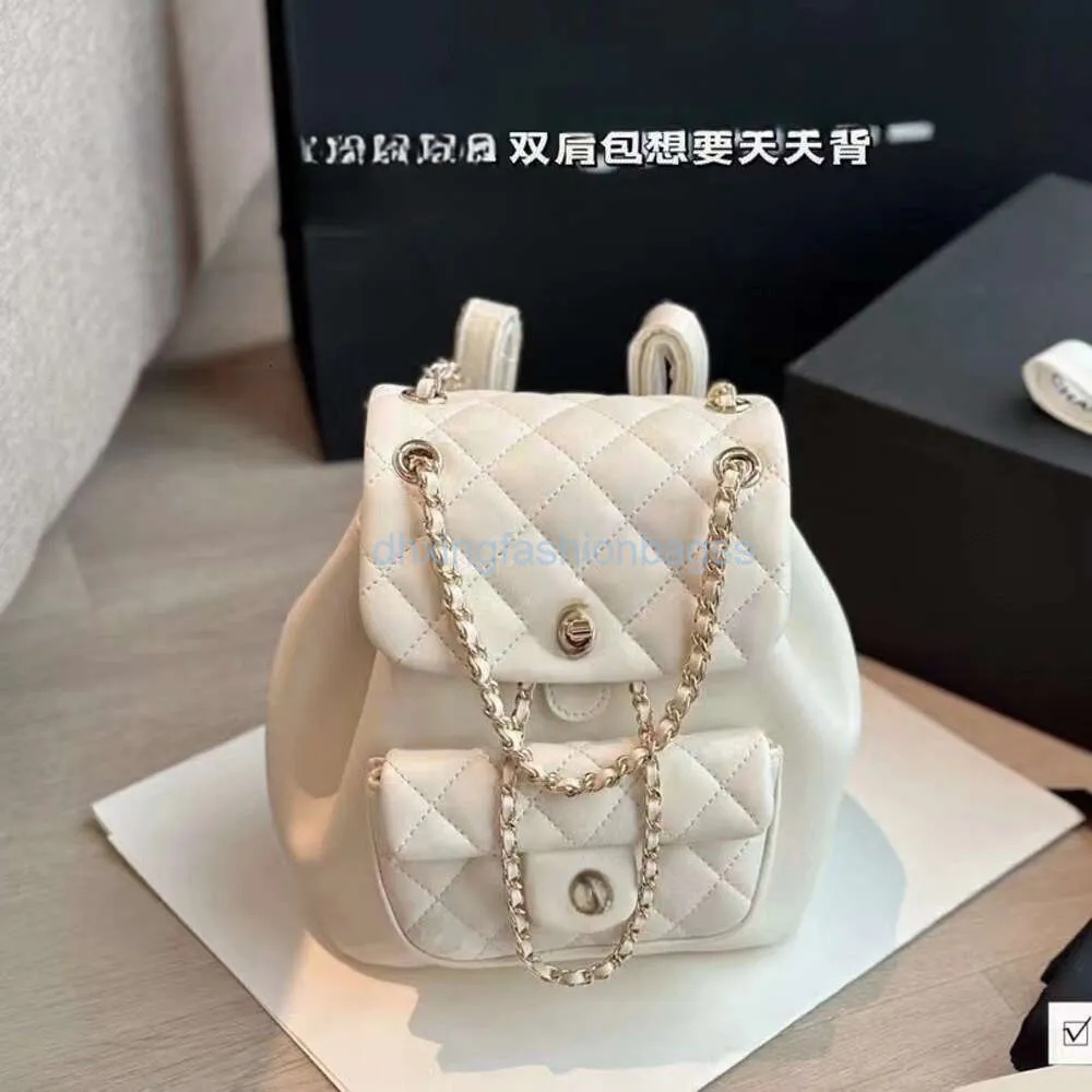23P Small Fragrant Wind Small Frog Sheepskin Women's chanellybag Backpack Single Shoulder Hand Carrying Cross Shoulder Diamond Grid with Gilded Gold Chain