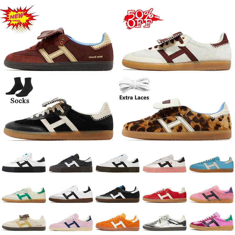 Stilista Wales Bonner Nylon Marrone OG Scarpe casual Pony Leopard Sneakers Sporty Rich Bianco Nero Vegam Gum Cream Verde Rosso Piattaforma Scarpe da ginnastica sportive piatte