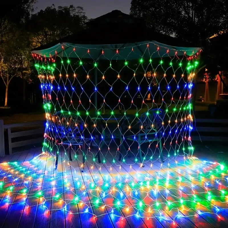 Rede de pesca led de 59.06x59.06 polegadas, luz para rede de pesca ao ar livre, decoração de jardim, guirlanda de rua ao ar livre, festa de casamento, ano novo, luz de natal