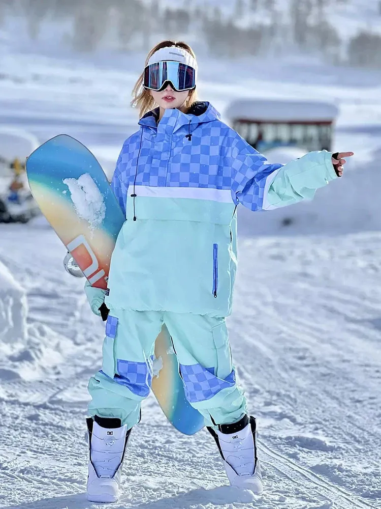 Searipe Tuta da sci calda da donna Giacca da snowboard oversize impermeabile antivento con cappuccio per abbigliamento da esterno per donna 1700g 240111