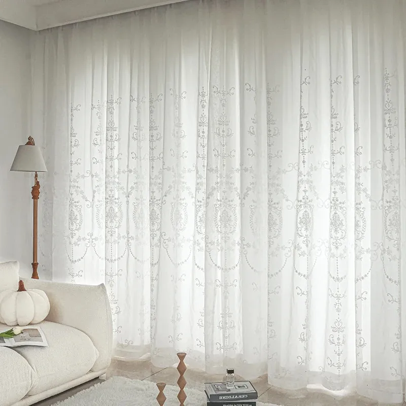 White Embroidered Tulle Curtains for Living Room Luxury European Sheer Curtain for Hall Rideaux Voilage Treatment Home Customize 240110