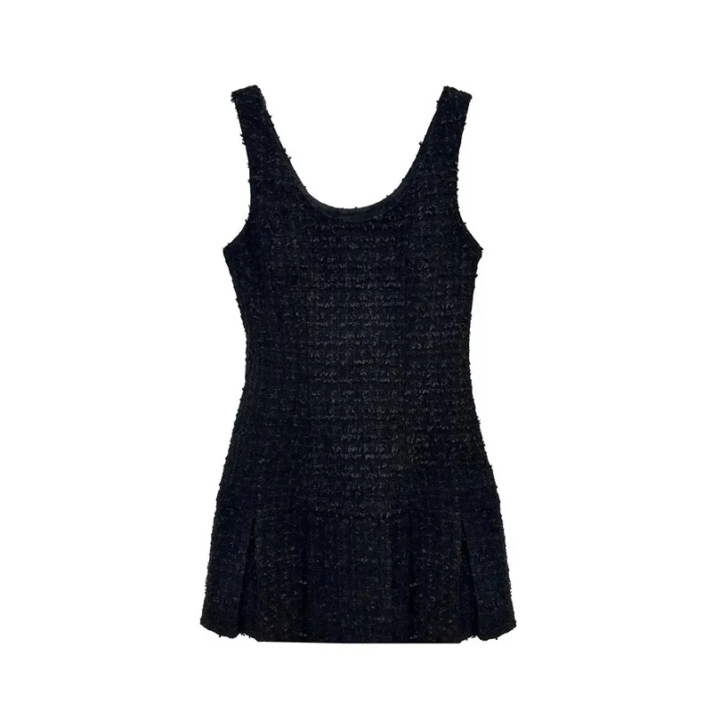 Saia de tweed francês de cisne preto com design avançado de primavera para mulheres