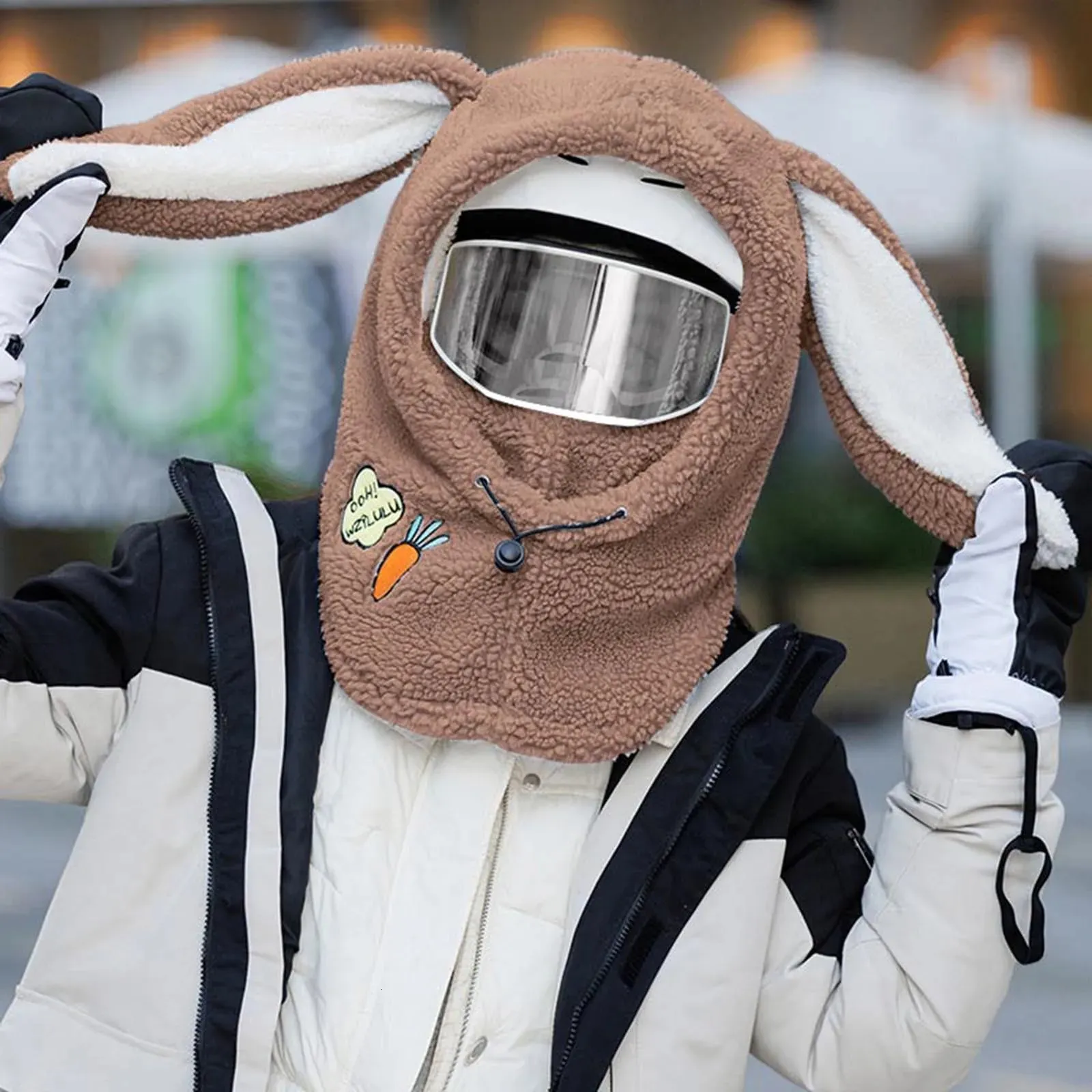 SEICARINO Rabbit Ears Balaclava バラクラバ Kawaii Bunny Ears Knitted Balaclava For Women Full From