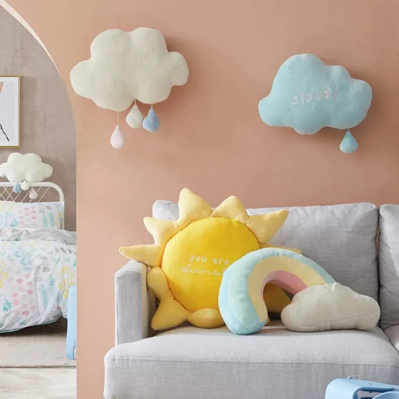 Poupée en peluche douce en peluche arc-en-ciel nuage soleil jouet décor à la maison arc-en-ciel coussin mignon créatif météo jeter oreiller enfants jouets cadeau 240111