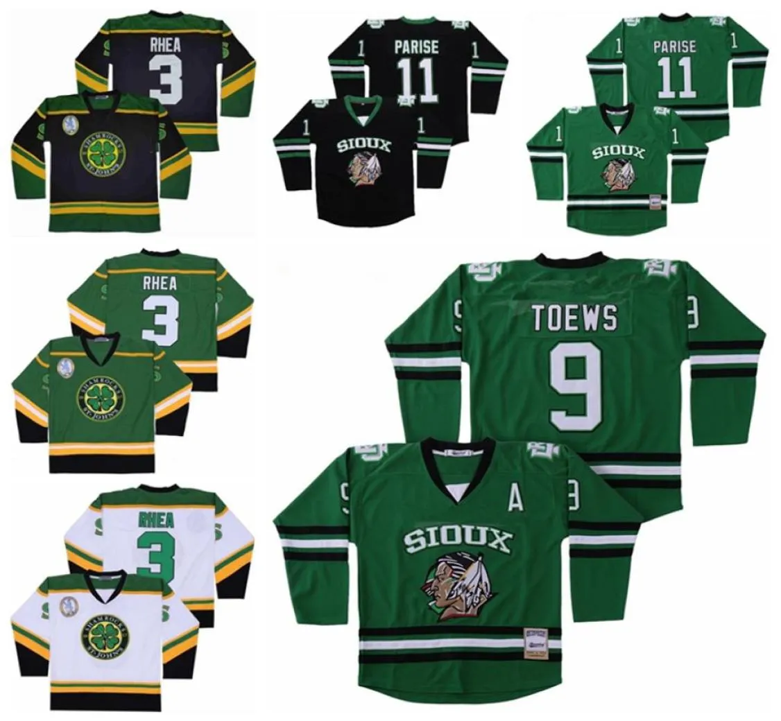 Maglia College North Dakota Fighting Sioux 9 Jonathan Toews 11 Zach Parise Hockey Ross The BOSS Rhea 3 ST John039s Shamrocks Gr5478980