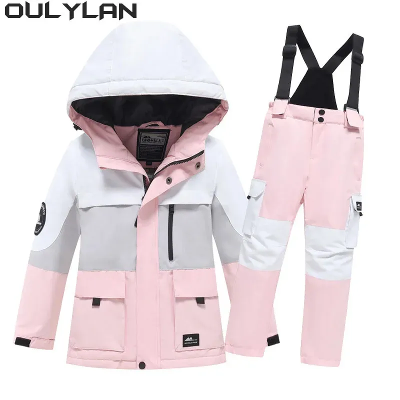 Oulylan crianças ternos de esqui de inverno cor sólida à prova de vento isolamento impermeável snowboard roupas terno respirável conjunto de esqui 240111