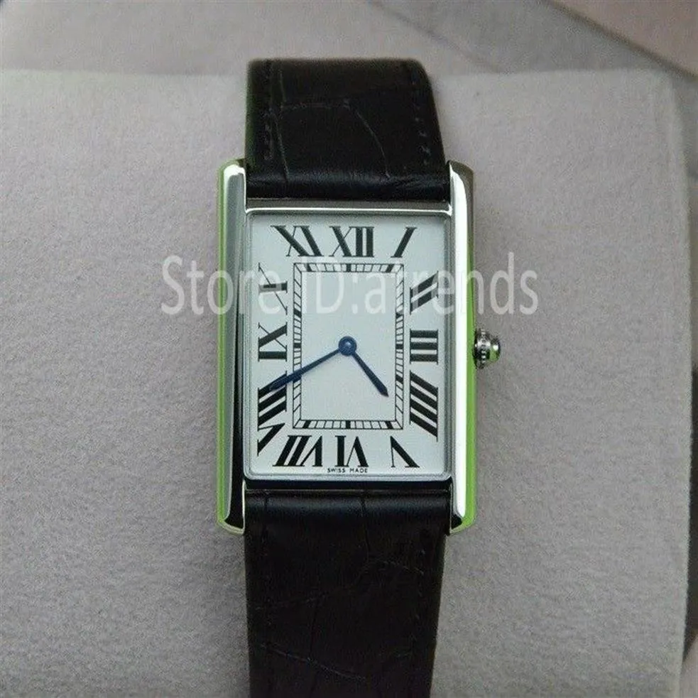 Super mince série haut de gamme montre à quartz hommes femmes cadran argenté bracelet en cuir noir montre-bracelet classique rectangle conception robe Clo253J