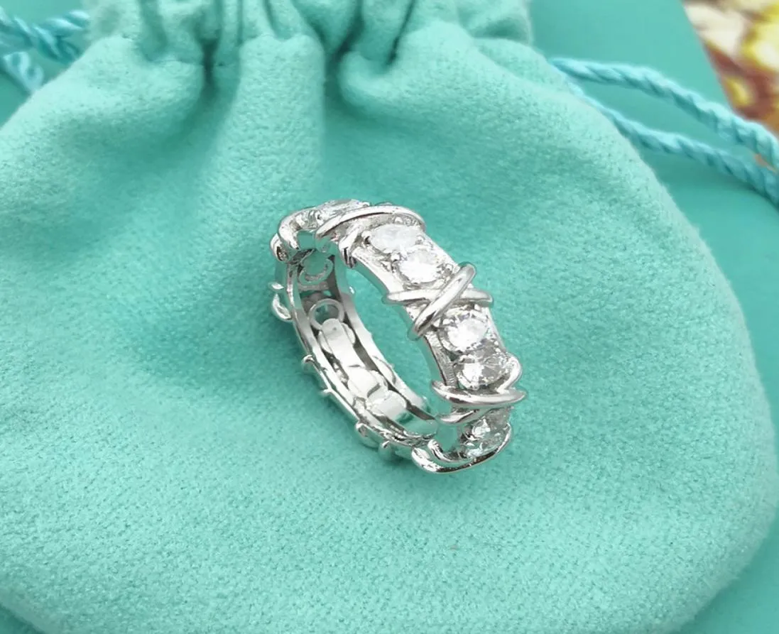 Nova bolsa azul dupla em forma de t aberto anel de casamento feminino 925 prata esterlina banda anéis11 com logotipo original moda mulher jóias7058616