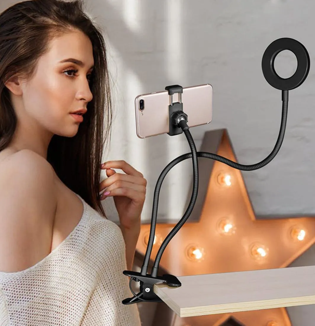 Po Studio Selfie LED anneau lumineux avec support de téléphone portable en direct flux maquillage photographie caméra lampe pour iPhone Android2835045