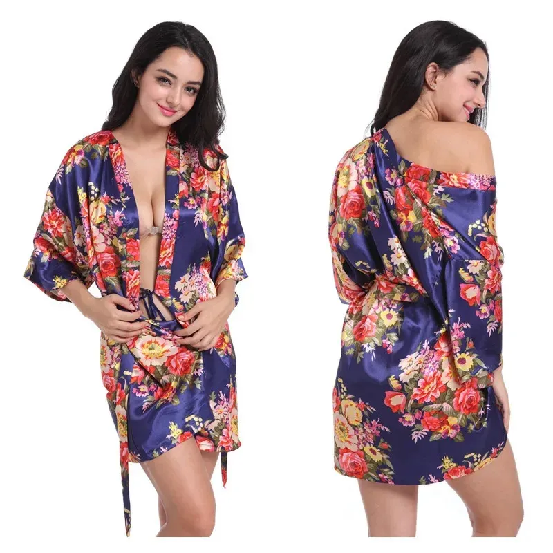 Women Floral Kimono Robe Satin Bridal Dressing Gown Bride Bridesmaid Robes Sleepwear 240110