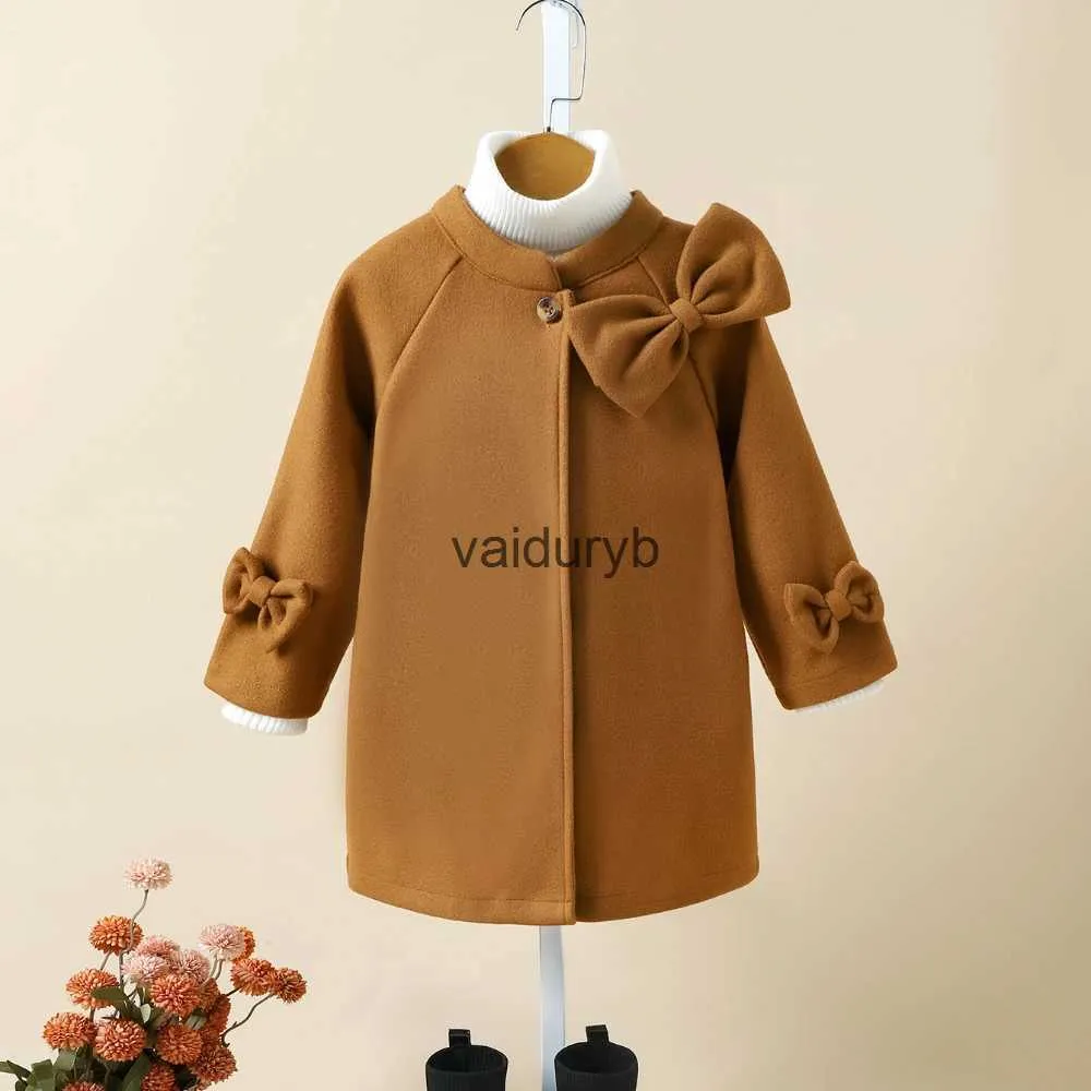 Cappotto neonate cappotto di lana capispalla per bambini con papillon 2023 autunno inverno bambino giacca calda ldren addensare vestiti stile coreanovaiduryb