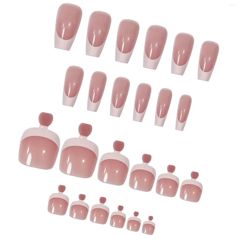 Kunstnagels Roze met witte punt Valse nagel Teennagels Volledige dekking Vierkante kunstmatige tips voor podiumprestaties Slijtage