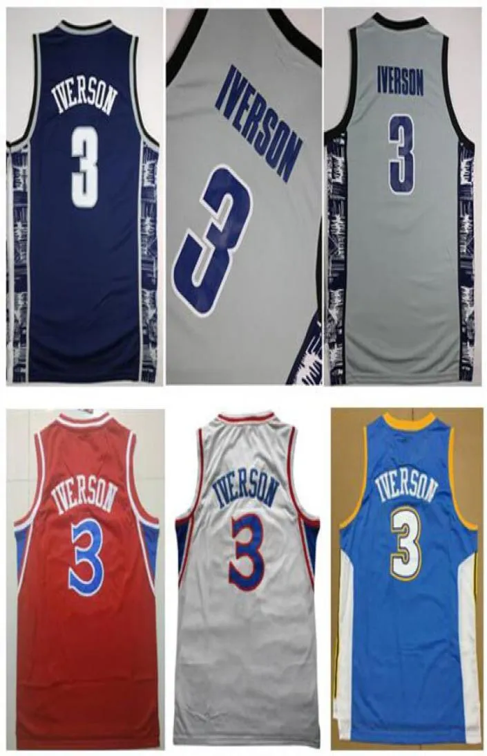 Faculdade Georgetown Azul Hoyas Cinza Sportwear Allen Iverson Jersey Uniformes Universitários Carmelo Anthony Dikembe Mutombo Jerseys Stit8118553