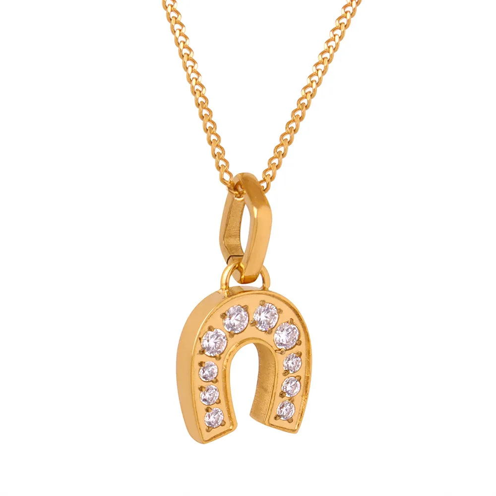 Женское золотое ожерелье из нержавеющей стали с покрытием из 18-каратного золота, милое U-образное бриллиантовое ожерелье с подвеской, ювелирное изделие, подарок
