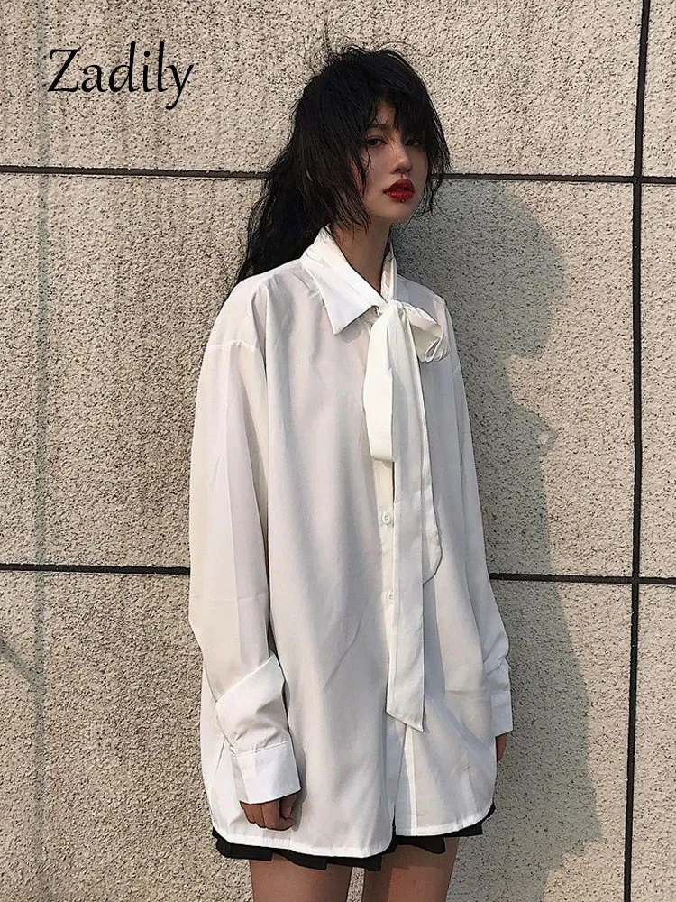 Zadily été bureau dame femmes chemise blanche Style coréen bouton élégant noeud papillon femme Blouse travail femme vêtements haut 240111