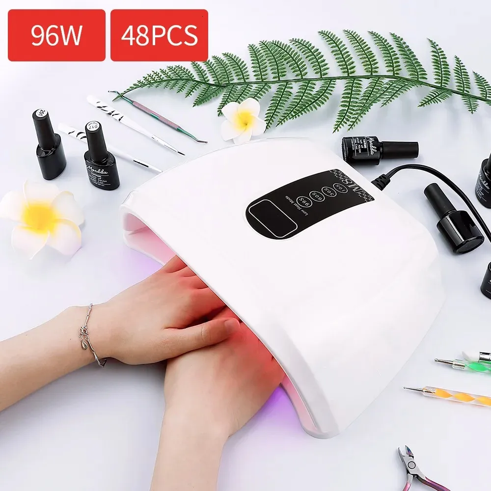 96w sensor inteligente uv lâmpada led secador de unhas secagem rápida manicure pedicure máquina para 2 mãos pés sem pele preta 240111