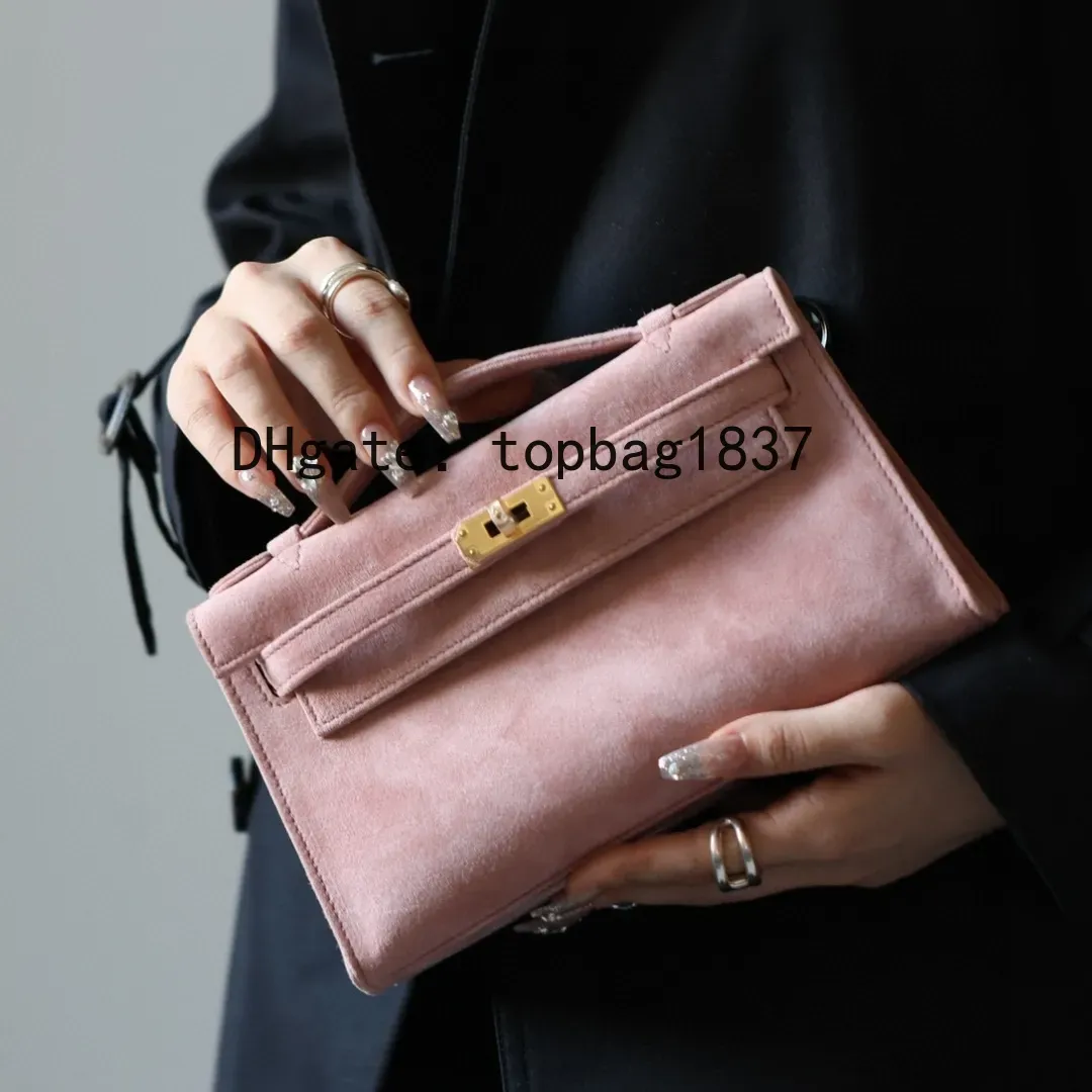 Designer handbags bag 22cm crossbody 10A mirror quality Outer Stitching Brand total Handmade chamois pink Classic Large Capacity Limited edition suede with box