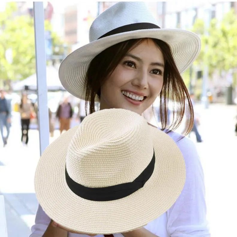Panama Straw Hattide Hat Eaves Korean Wild Sun Sun Sun Shade Beach Woman Summer Beach New6650417