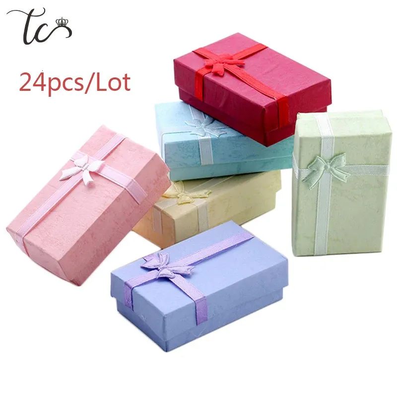 Papper Trinka Box Ring Box Necklace Organizer Earring Storage Box Halsband Box Small Accessories Container 24 st/Lot 240110