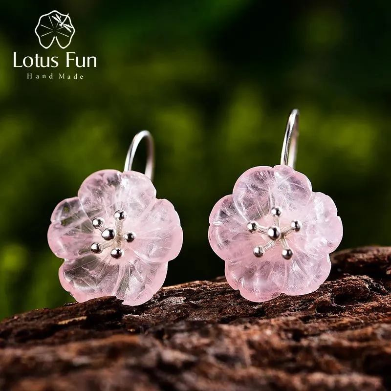 Earrings Lotus Fun Real 925 Sterling Silver Earrings Handmade Designer Fine Jewelry Flower in the Rain Fashion Dangle Earrings for Women