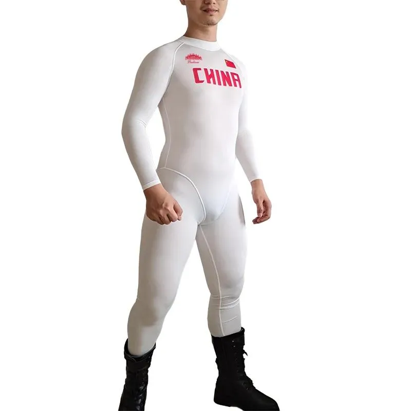 Conjuntos Homem Branco Corpo Inteiro Long John Sólido Wrestling Singlet Ciclismo Jersey Levantamento de Peso Roupa Apertada OnePiece Earotics Terno