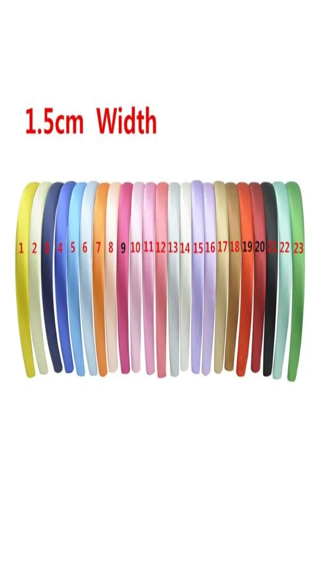 30 Stück / Menge 23 farbige Satin-Stoff bezogene Harz-Stirnband 15 mm Erwachsene Kinder Stoff umwickeltes Haarband Kinder-Kopfbedeckung Haar-Accessor2443482