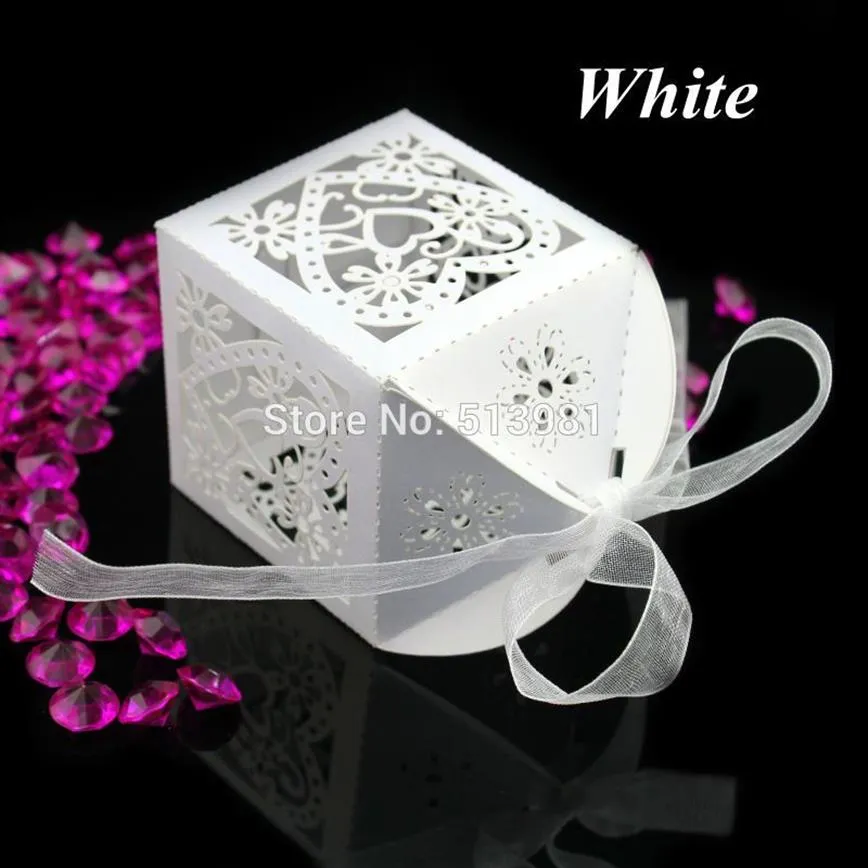 Hela- Ny 200st Set Love Heart Wedding Party Favor Table Sweets Candy Boxes With Ribbon 7 Colors278g