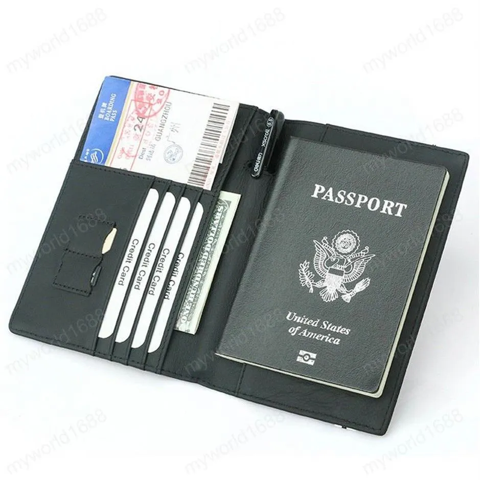 Fibra de carbono Microfiber RFID Capa de passaporte de couro Elastic Band Document Document Wallet Bag Passport Holder300s