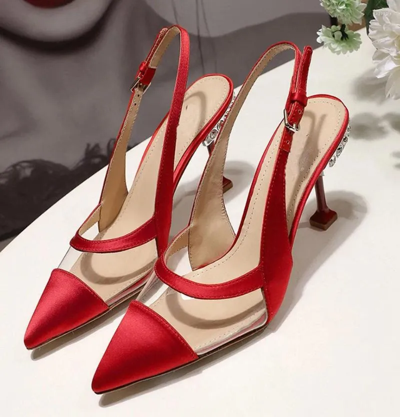 Sandals 2024 Summer Women Shoes Solid Color Pointed Toe Spike High Heel Shallow Pumps Buckle Strap Zapatos Mujer