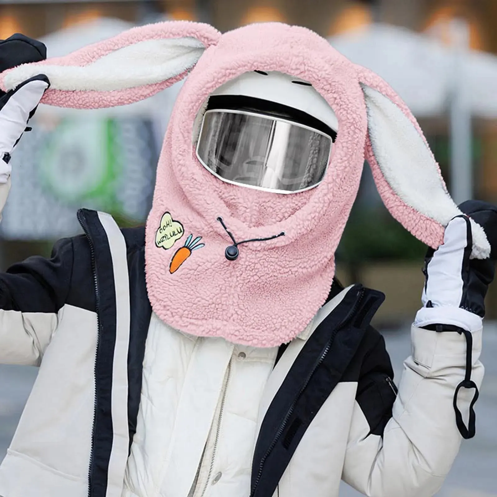 Kawaii Bunny Ears Knitted Balaclava For Women Full From