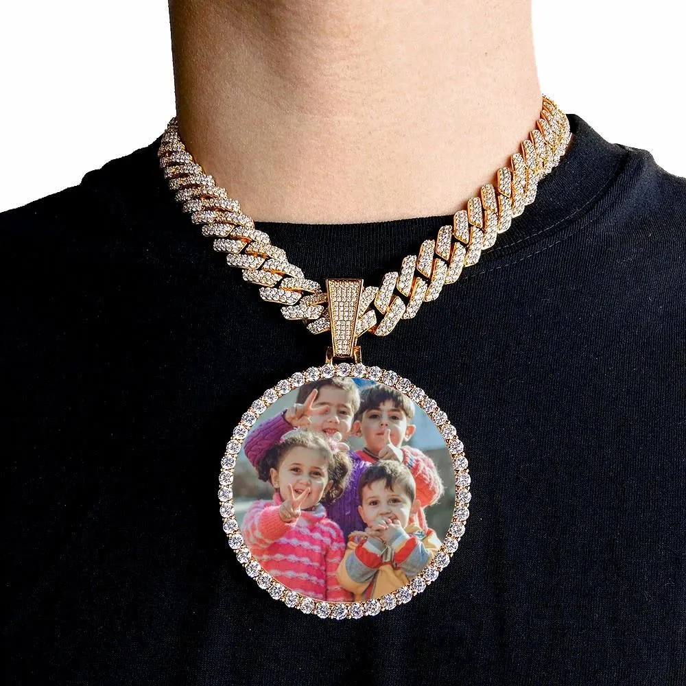 Necklaces Gold Custom Made Photo Big Medallions Necklace Pendant Iced Out Cuban Men Hip Hop Picture Jewelry Gift Can Free Custom Logo