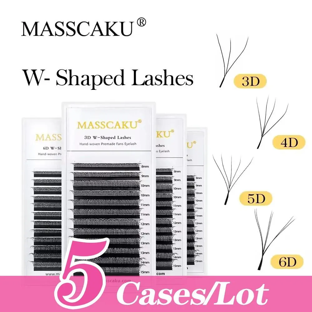 Brushes MASSCAKU 5Cases/Lot W Shape Eyelash Extension 3D Handmade Premade Volume Fan Lashes Faux Mink Volume Lashes Natural Makeup