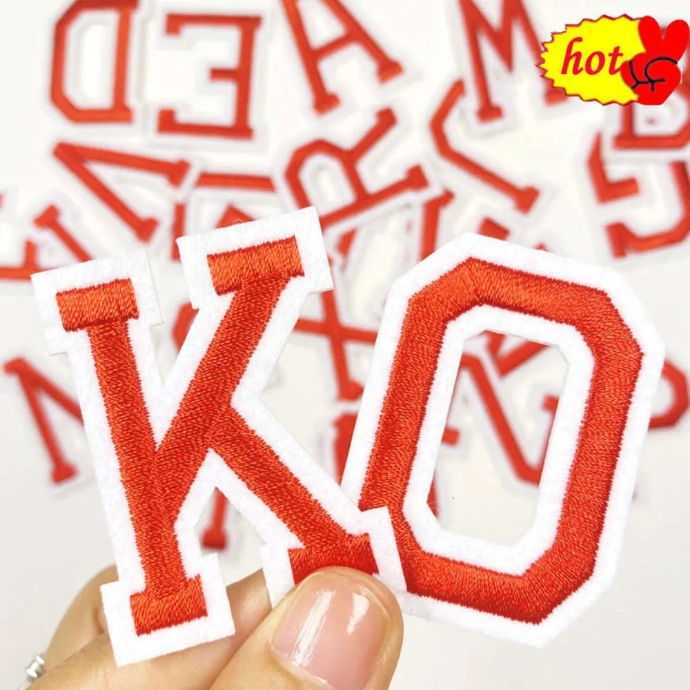 Remendos de letras para roupas ferro vermelho em alfabeto numeral costurar letras bordadas adesivos para ropa planchar en parche bordado