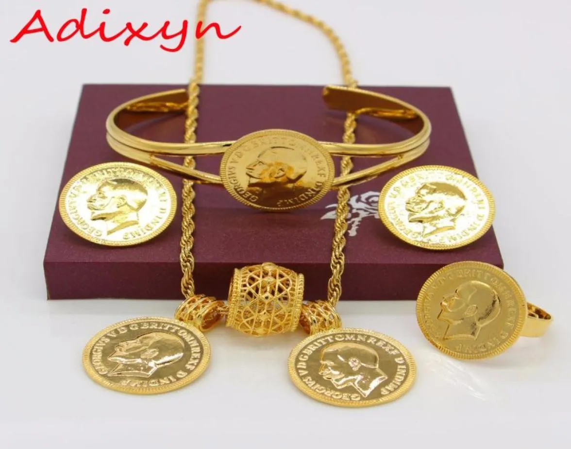 Adixyn Goldfarbenes Münzen-Schmuckset, äthiopische Halskette, Anhänger, Ohrringe, Ring, Armreif, Habesha-Hochzeit, Eritrea, Afrika, Geschenk 3873325