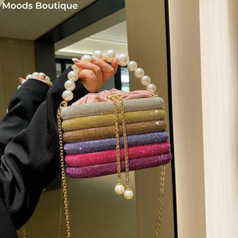 Moods bolsas de noite de luxo para mulheres pérola contas corrente crossbody saco jantar festa embreagem luxo designer bolsas 240111