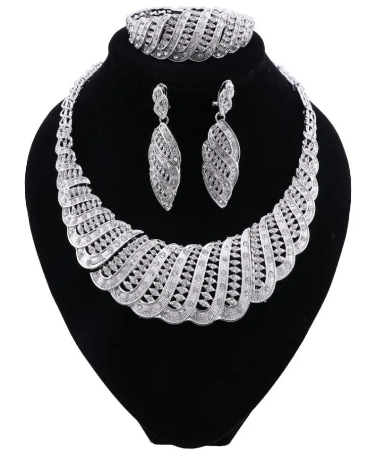 New Nigerian Wedding Woman Accessories Jewelry Set Whole Statement Brand Jewelry Set Dubai Silver Plated Jewelry Set5615919