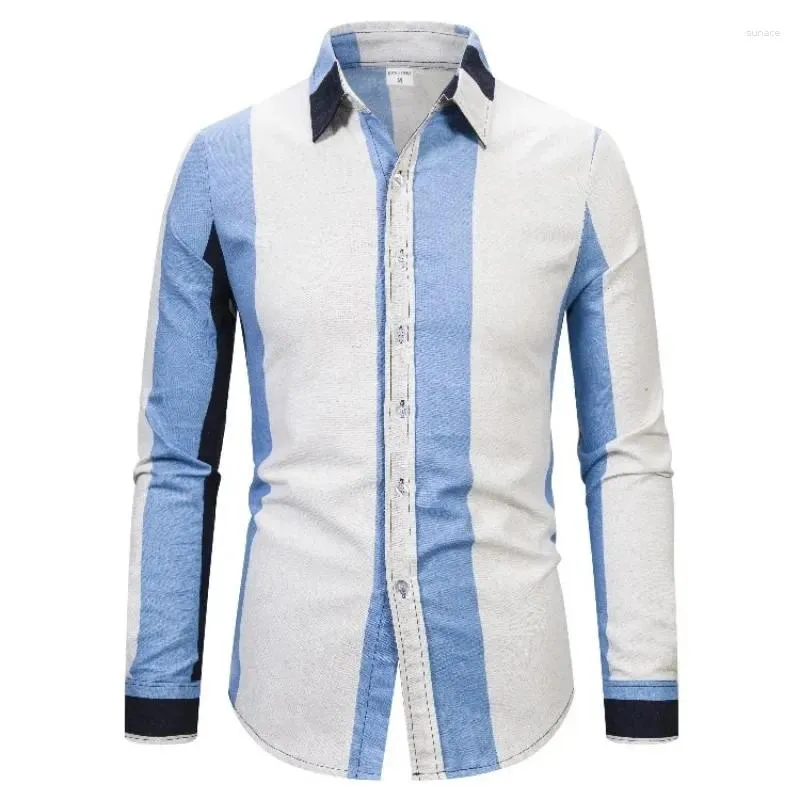 Camicie casual da uomo 2024 Camicia a righe in cotone e lino imitazione primavera e autunno manica lunga di grandi dimensioni sottile