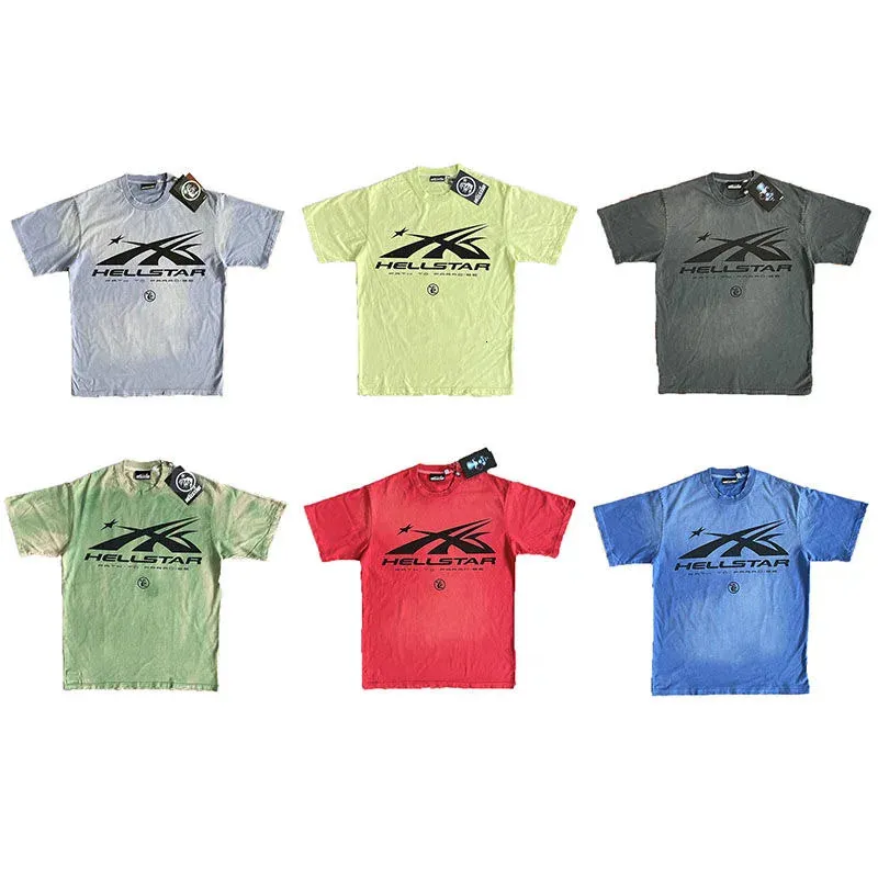 Ny Hellstar Y2K tryckt Pure Cotton Ultra-Fin T-shirt Solid Color Men's Short Sleeved 240112