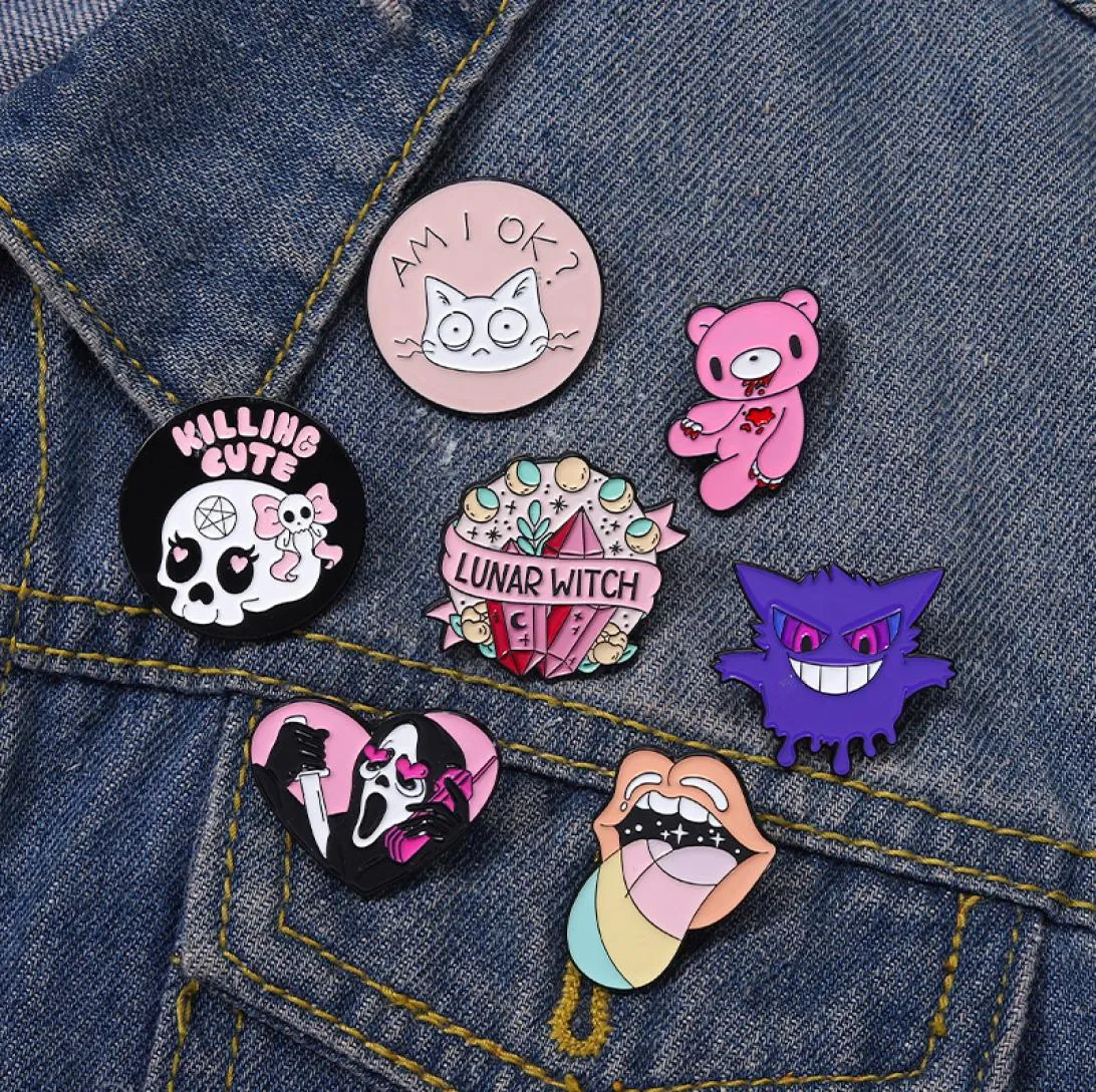 Pembe Punk Emaye Pimleri Özel Cadı Ayı Dil Hayalet Çağrı Broşlar Yakın Rozetler Gotik Cadılar Bayramı Takı Hediyesi 3696710