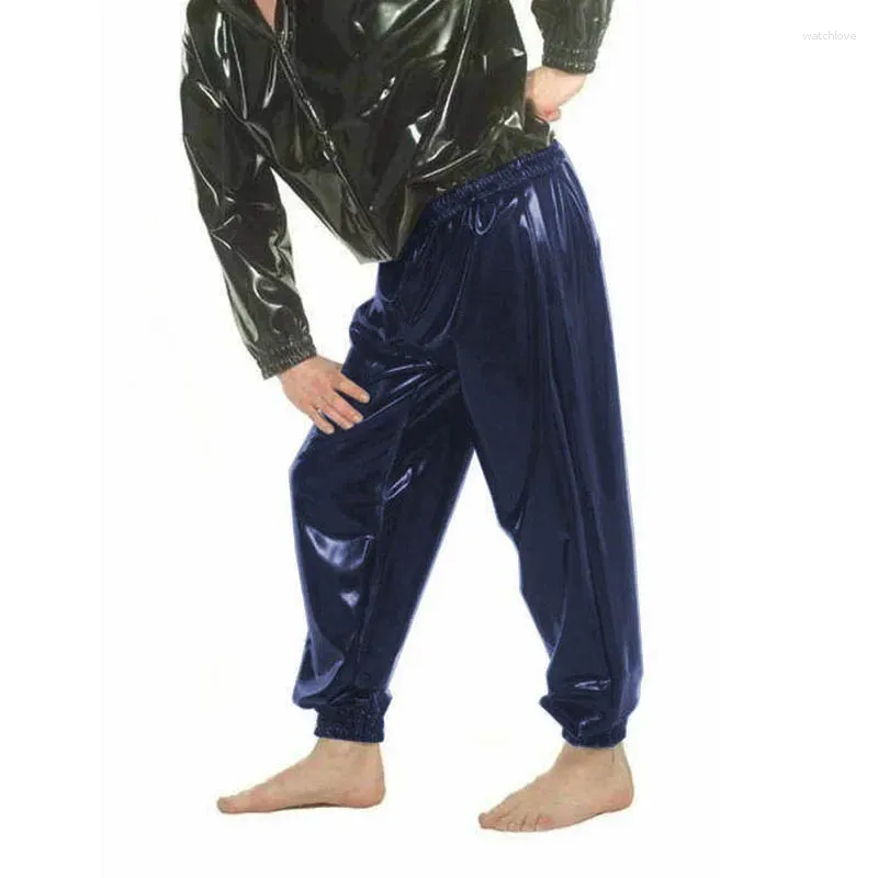 Pantaloni da uomo Pantaloni larghi in PVC effetto bagnato Party Clubwear Moda casual Harn Club Street Hip Hop Baggy