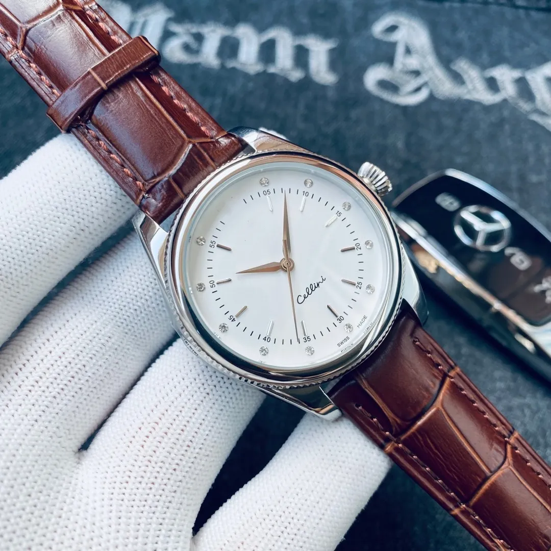 Mens Cellini 50505 Series 2024 Automatic Mechanical Watch Silver Case Brown Leather White Dial From Jianheng1688 60.11 DHgate.Com