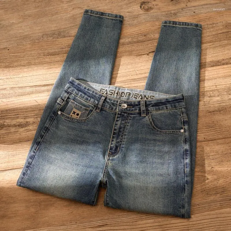 Jeans da uomo retrò per uomo 2024 autunno fascia alta industria pesante lavaggio ricamato piccolo tubo dritto pantaloni lunghi alla moda