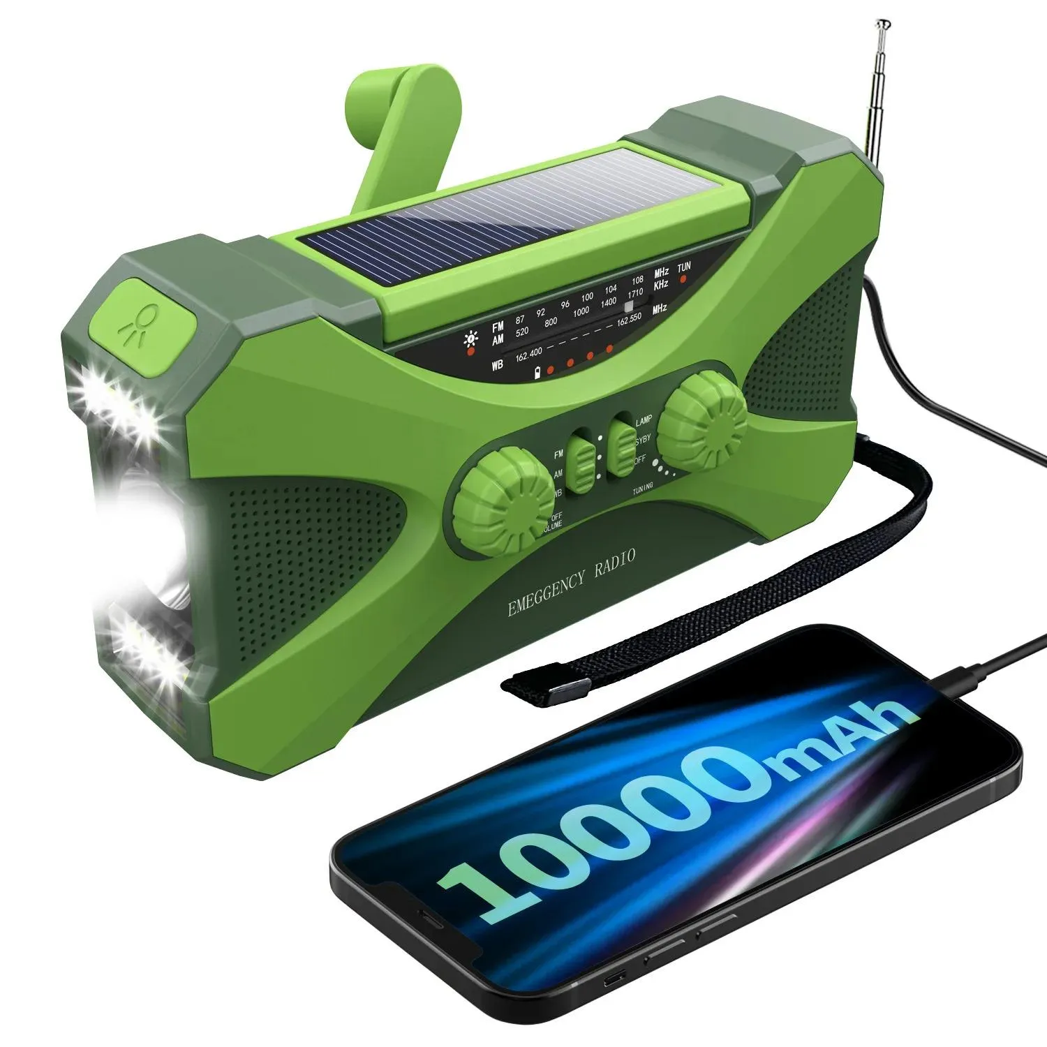 Radio 10000MAH Emergency Solar Radios Hand Crank Radio Portable Weather Radio FM AM NOAA Smartphone Charger LED Ficklight för vandring