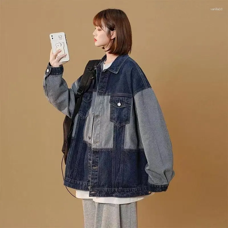 Women's Jackets 2024 Contrast Stitching Loose Tooling Spring And Autumn Leisure Denim Jacket Women