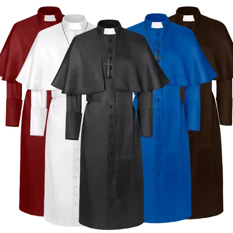 QNPQYX Trench Costume da Sacerdote Medievale Chiesa Cattolica Religiosa Tonaca Romana Papa Pastore Padre Costumi Messa Missionario Veste Clero Tonaca