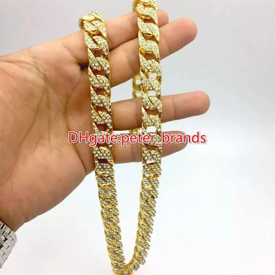 Fashion Mens Gold Cuba Chain Hip Hop Rappers Collar S Classic Model Glue Diamonds Jewelry250v