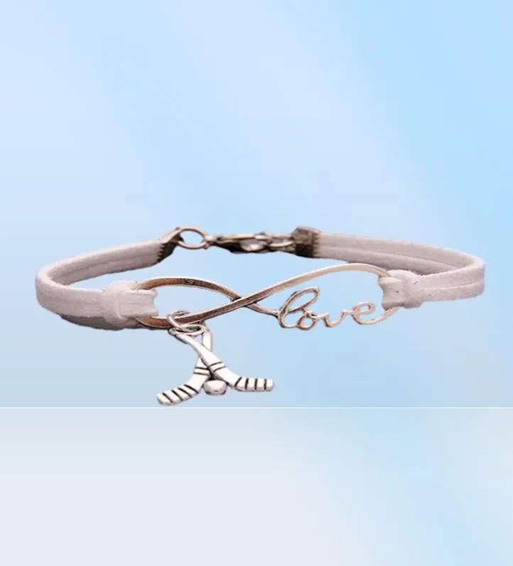 Mode smycken Ancient Silver Hockey Sport Pendant Armband Charm Armband smycken Mixed Velvet Rope Infinity Love 8 Bangle 1093259