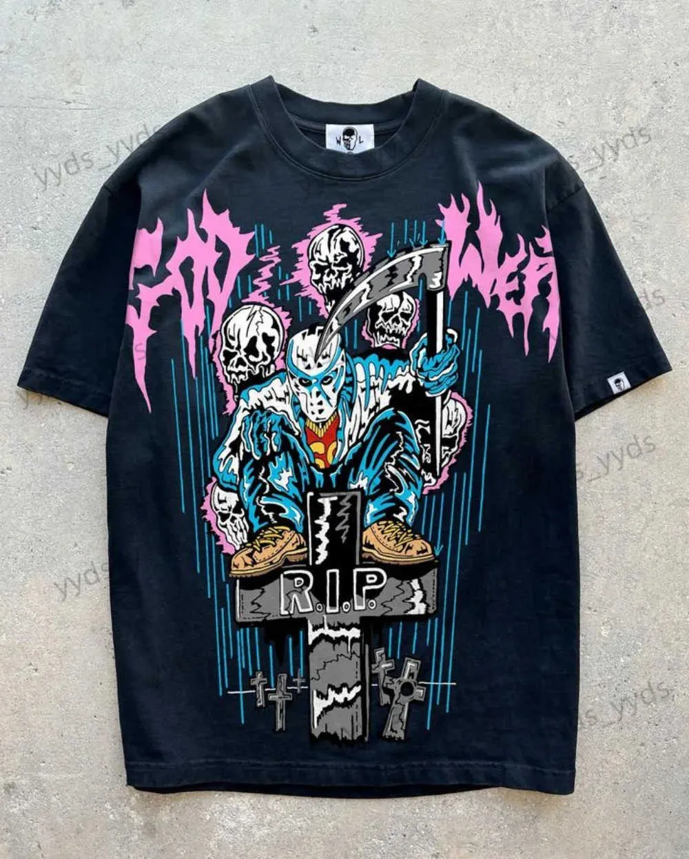 メンズTシャツY2K Tシャツヒップホップゴシック漫画アブストラクトグラフィックグラフィック印刷特大のTシャツ男性