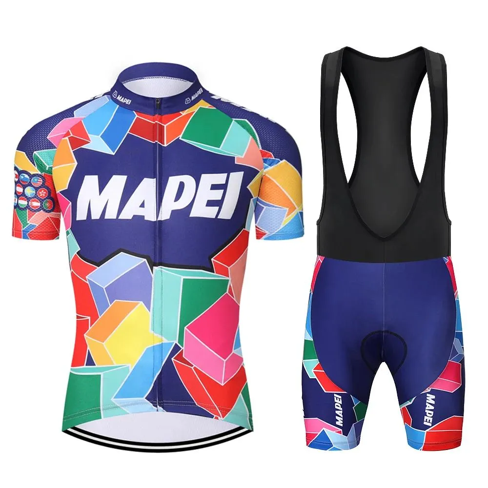 Ställer in mäns cykling maillot set kub blå cykelskjorta mtb shorts lag cykelkläder cyc jersey jumper män färgade rutor