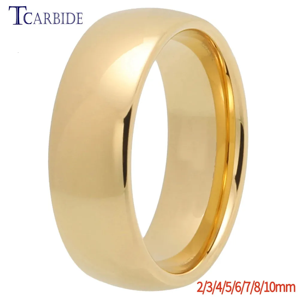 234567810MM GoldColor Wedding Band Tungsten Carbide Ring For Men Women Domed High Polished Finish Classic Jewelry 240112